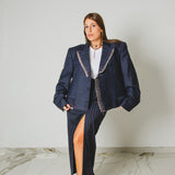 400 ARMANI double-breasted grey jacket with silver rhinestones in pure lightweight virgin wool with rhinestone illustration and colours - Size 50