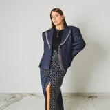 400 ARMANI double-breasted grey jacket with silver rhinestones in pure lightweight virgin wool with rhinestone illustration and colours - Size 50