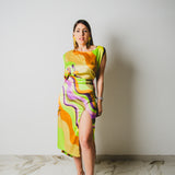 74 ROBI dress - Vestito sartoriale ampio con chiusura multiposizione in misto seta verde - pezzo unico