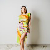 74 ROBI dress - Vestito sartoriale ampio con chiusura multiposizione in misto seta verde - pezzo unico