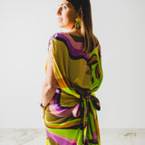 74 ROBI dress - Vestito sartoriale ampio con chiusura multiposizione in misto seta verde - pezzo unico