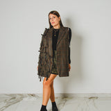 754 - Gilet Donna Vintage Upcycling Marrone a quadri con Fiocchi – Pezzo Unico Le Peg
