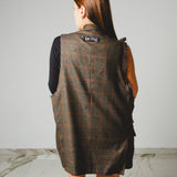 754 - Gilet Donna Vintage Upcycling Marrone a quadri con Fiocchi – Pezzo Unico Le Peg