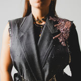 400 ARMANI double-breasted grey jacket with silver rhinestones in pure lightweight virgin wool with rhinestone illustration and colours - Size 50
