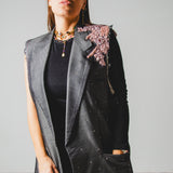 400 ARMANI double-breasted grey jacket with silver rhinestones in pure lightweight virgin wool with rhinestone illustration and colours - Size 50