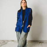771 - Gilet vintage blu in pura lana vergine con fiocchi – Tg 48
