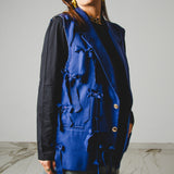 771 - Gilet vintage blu in pura lana vergine con fiocchi – Tg 48