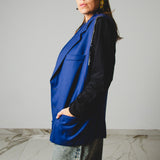 771 - Gilet vintage blu in pura lana vergine con fiocchi – Tg 48