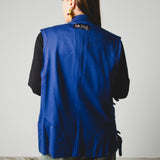 771 - Gilet vintage blu in pura lana vergine con fiocchi – Tg 48