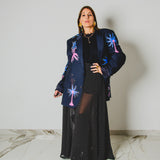 400 ARMANI double-breasted grey jacket with silver rhinestones in pure lightweight virgin wool with rhinestone illustration and colours - Size 50