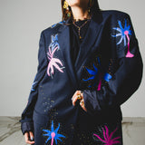 400 ARMANI double-breasted grey jacket with silver rhinestones in pure lightweight virgin wool with rhinestone illustration and colours - Size 50