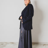 784 - MIDNIGHT SPARKLE | Blazer Vintage Blu Gessato con Strass Argento – Tg. 48