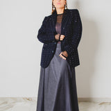 784 - MIDNIGHT SPARKLE | Blazer Vintage Blu Gessato con Strass Argento – Tg. 48