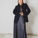 784 - MIDNIGHT SPARKLE | Blazer Vintage Blu Gessato con Strass Argento – Tg. 48