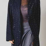 784 - MIDNIGHT SPARKLE | Blazer Vintage Blu Gessato con Strass Argento – Tg. 48