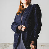 784 - MIDNIGHT SPARKLE | Blazer Vintage Blu Gessato con Strass Argento – Tg. 48