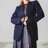 784 - MIDNIGHT SPARKLE | Blazer Vintage Blu Gessato con Strass Argento – Tg. 48