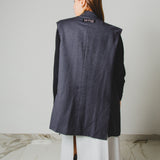792 – GREY BOWS | Gilet Vintage Grigio Gessato in Pura Lana Vergine con Fiocchi – Tg. 60