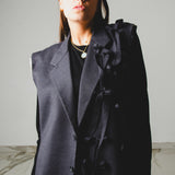 792 – GREY BOWS | Gilet Vintage Grigio Gessato in Pura Lana Vergine con Fiocchi – Tg. 60