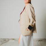 793 – PINK STITCHES | Blazer Vintage Beige a Quadri in Pura Lana Vergine con Ricami Rosa – Tg. 52