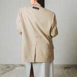 793 – PINK STITCHES | Blazer Vintage Beige a Quadri in Pura Lana Vergine con Ricami Rosa – Tg. 52