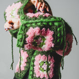 Cardigan Grace - couture artigianale in pura lana verde e rosa – Pezzo unico