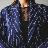 FUCHSIA JACQUARD BOMBER STYLE JACKET - REVERSIBLE IN BLACK VELVET FABRIC - CONTRASTING POCKETS