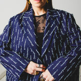 FUCHSIA JACQUARD BOMBER STYLE JACKET - REVERSIBLE IN BLACK VELVET FABRIC - CONTRASTING POCKETS