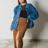 7 - ALMA Skirt – Gonna couture sartoriale in cotone arancione e verde   TG 2 - 40 -42