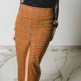 7 - ALMA Skirt – Gonna couture sartoriale in cotone arancione e verde   TG 2 - 40 -42