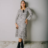 SOFT dress - Vestito con scollo a V/rotondo lungo con maniche a 3/4 fantasia in maglina elasticizzata in lurex zebrato