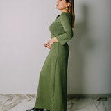 SOFT dress - Vestito con scollo a V/rotondo lungo con maniche a 3/4 fantasia in maglina elasticizzata spina di pesce verde