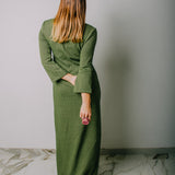 SOFT dress - Vestito con scollo a V/rotondo lungo con maniche a 3/4 fantasia in maglina elasticizzata spina di pesce verde