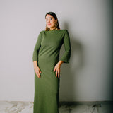 SOFT dress - Vestito con scollo a V/rotondo lungo con maniche a 3/4 fantasia in maglina elasticizzata spina di pesce verde