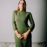 SOFT dress - Vestito con scollo a V/rotondo lungo con maniche a 3/4 fantasia in maglina elasticizzata spina di pesce verde