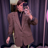 Giacca Vintage in lana marrone con strass