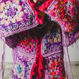 8 - Cardigan Grace - couture artigianale in lana e viscosa viola e rosso – Pezzo unico tg 48/50