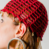 8 - Cuffia Estiva Crochet bordeaux con Charm -Marea
