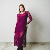SOFT dress - Vestito con scollo rotondo lungo con maniche lunghe in pizzo elasticizzato color mattone (Copia)