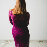 SOFT dress - Vestito con scollo rotondo lungo con maniche lunghe in pizzo elasticizzato color mattone (Copia)