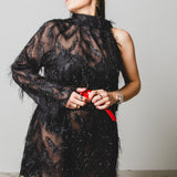 OPERA dress - Burgundy degradé wide neckline tailored dress - unique piece