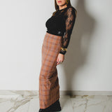 9 - ALMA Skirt – Gonna couture sartoriale in lana vergine principe di Galles beige e rosa   TG 2 - 40 -42