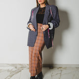 9 - ALMA Skirt – Gonna couture sartoriale in lana vergine principe di Galles beige e rosa   TG 2 - 40 -42