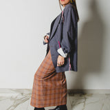 9 - ALMA Skirt – Gonna couture sartoriale in lana vergine principe di Galles beige e rosa   TG 2 - 40 -42