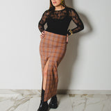 9 - ALMA Skirt – Gonna couture sartoriale in lana vergine principe di Galles beige e rosa   TG 2 - 40 -42