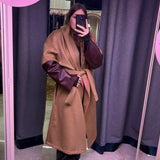 CAPPOTTO WRAP IN TESSUTO CACHEMIRE CON MANICA A CONTRASTO IN PELLE BORDEAUX